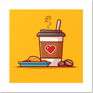 Coffee Cup With Cookies Chocolate Cartoon Vector Icon Illustration Posters and Art